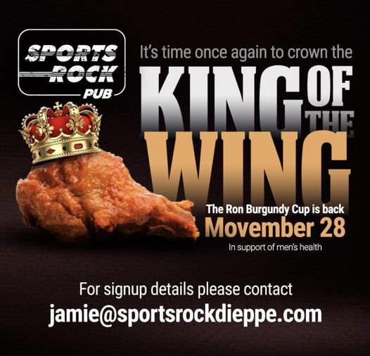 Spork Tock Pub King of the Wing social media graphic.The Ron Burgundy Cup in back Movenber 2022, sponsored by Twisted Electric